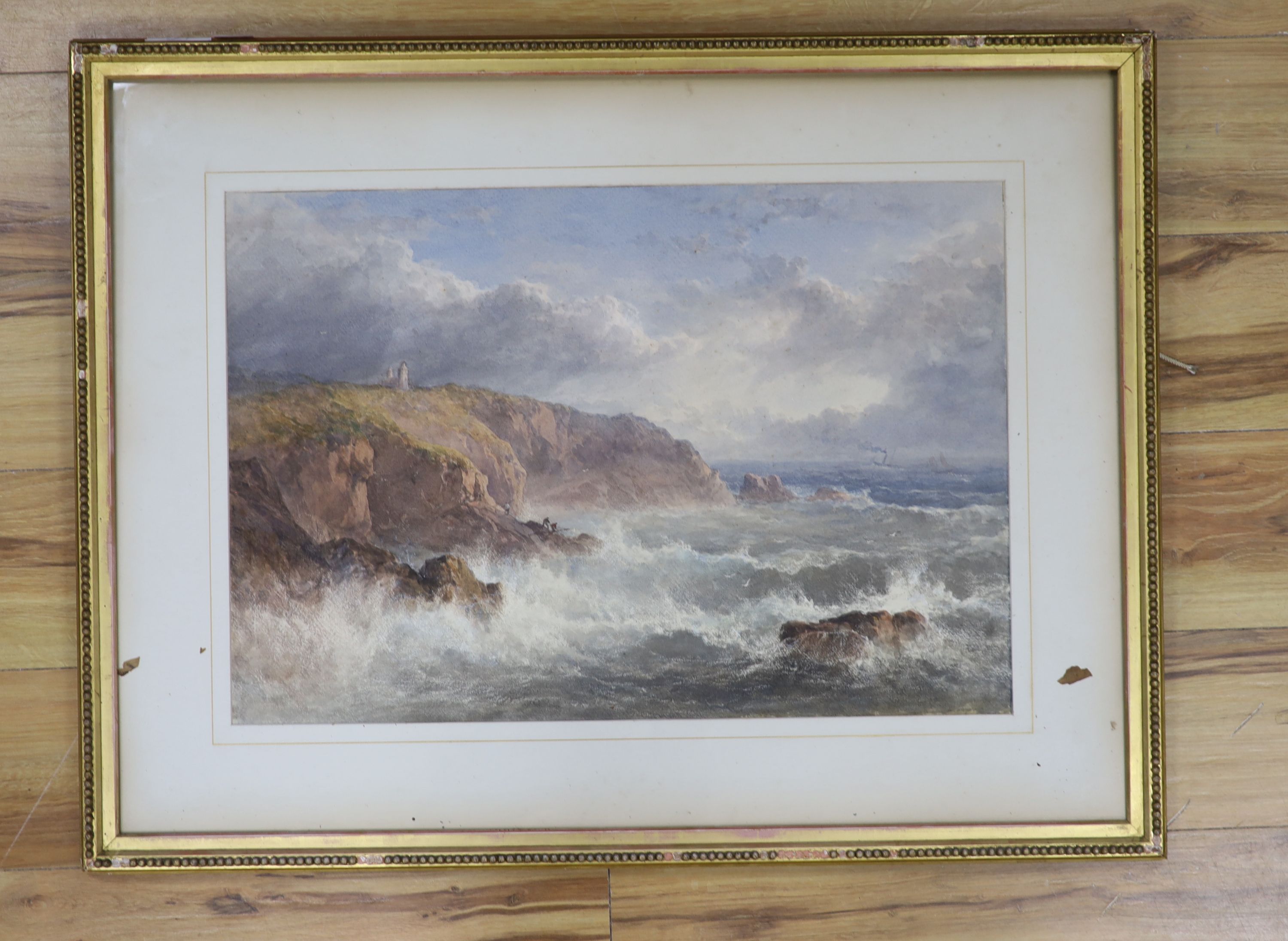 Attributed to Clarkson Stanfield (1793-1867) after Turner, watercolour, Coastal landscape, 43 x 61cm